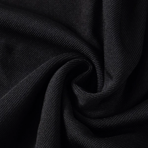 Detailed macro view of black ribbed knit fabric showing fine texture and material density