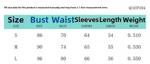 Size chart table for long sleeve knitted cardigan showing bust, waist and length details