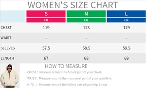 Women's size chart for plush lamb velvet jacket with measurements in centimeters