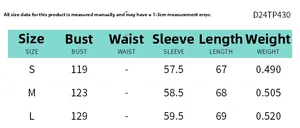 Size chart for women fleece jacket with chest sleeve and length data in centimeters