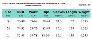 Size chart for mesh long sleeve maxi dress including bust, waist, and hip measurements
