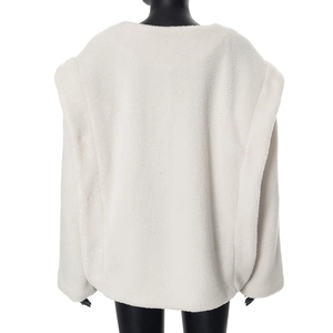 Rear view of cream white faux shearling jacket showing soft textured fabric on mannequin