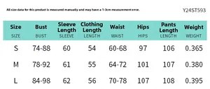Detailed size guide for casual solid color long sleeve top and wide leg pants set S-L