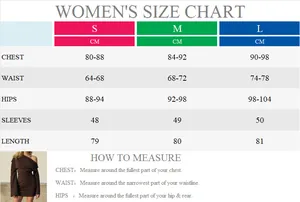 Detailed size guide for women's off-shoulder long sleeve mini dress in S, M, L