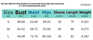 Detailed size chart for solid color off-shoulder long sleeve dress with S-L measurements