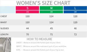 Women's size chart for distressed hollow sweater showing chest and sleeve measurements