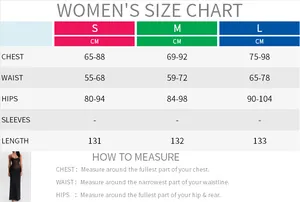 Tableau des tailles détaillé pour la robe longue bustier élégante avec mesures S à L
