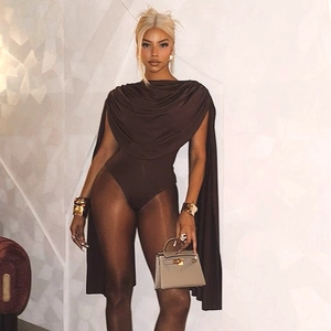 Women Sexy Cowl Neck Sleeveless Bodysuit With Cape Elegant Solid Color Draped One Piece Jumpsuit Clubwear Party Top