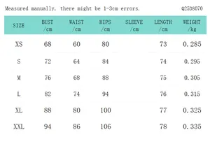 Detailed size chart for sexy sleeveless cowl neck dress showing measurements in cm and kg