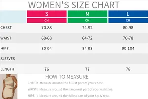 Women's summer lace dress size chart with chest, waist, hips, and length in cm