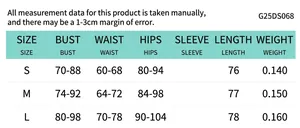 Size chart for high neck lace dress with bust, waist and hip measurements in centimeters