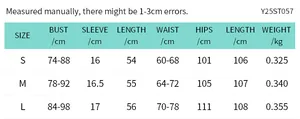 Detailed size chart for solid color long sleeve top and wide leg pants set, S-L sizes