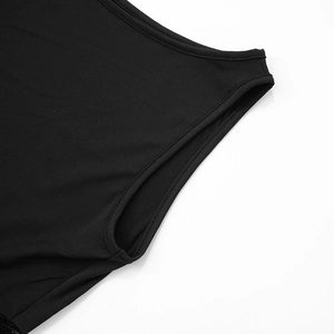 Detail of premium black dress showing smooth edge stitching and high-quality knit texture