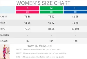 Detailed size chart for women's floral tube dress with measurements for S, M, and L sizes