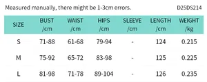 Size chart for floral strapless A-line maxi dress showing bust, waist, and hip dimensions