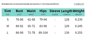 Tableau des tailles détaillé pour robe longue élégante dos nu à licou dimensions S M L