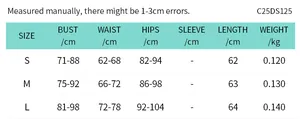 Size chart for the floral tube dress with bust, waist, and hip measurements in centimeters