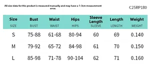 Size guide with bust and waist measurements for sexy U-neck long sleeve backless bodysuit
