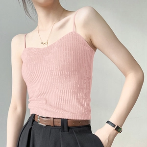 Top rosa senza maniche con scollo all'americana e texture a pieghe per donna