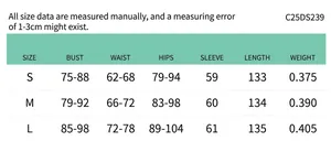 Detailed size chart for solid color elegant tight cutout long dress in S M L sizes