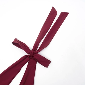 Detail of elegant burgundy halter dress with backless tie-up design and soft fabric texture