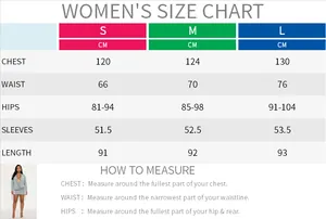 Detailed women's size chart for deep V-neck long sleeve mini dress with measurements in cm