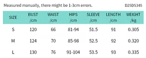 Detailed size chart for solid color long sleeve V-neck bodycon dress with measurements