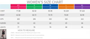 Women's blazer dress size chart with detailed chest, waist, and length measurements in cm