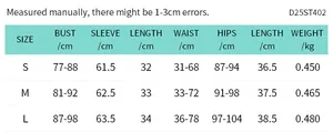 Detailed size chart for lace mesh top and mini skirt set with bust and waist measurements