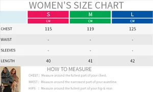 Women's cropped hoodie size chart with measurements for chest and length in cm