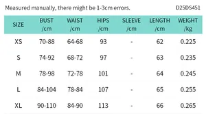 Detailed size chart for sexy PU strapless A-line dress showing bust waist and hip measurements