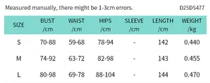 Size chart for the elegant sleeveless chiffon maxi dress showing measurements for S, M, L