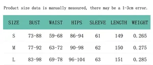 Size chart for solid color elegant long sleeve slim dress with S, M, L measurements