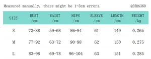 Detailed size chart for solid color elegant long sleeve slim fit maxi dress in S-L