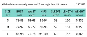 Detailed size chart for elegant long sleeve slim dress including bust and waist measurements