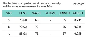 Size guide table for women strapless ruffle dress showing bust, waist, and length data