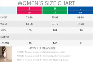 Women's halter maxi dress size chart with CM measurements for chest, waist and hips