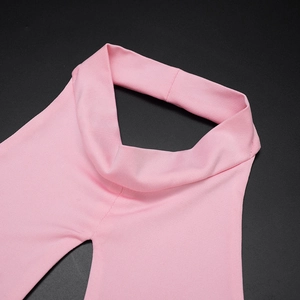 Close-up detail of pink halter neck design with high-quality stitching and knit fabric texture