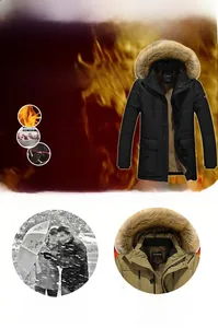 Dettagli del parka invernale da uomo con collo in pelliccia e fodera in pile