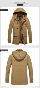 Dettaglio del parka in cotone kaki con fodera in pile spesso e design con tasche cargo