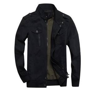 Schwarze Herren Baumwoll-Fliegerjacke im Militärstil mit Schulterklappen und Rippstrick