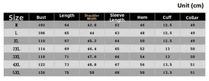 Detailed size chart for men's vintage PU leather jacket with measurements from M to 5XL