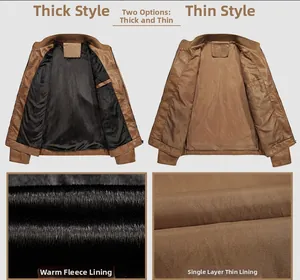 Detail view comparing the warm fleece lining and thin polyester lining of the leather jacket