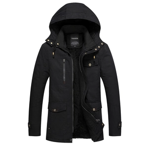 Parka invernale da uomo in cotone con fodera in pile e cappuccio rimovibile nero