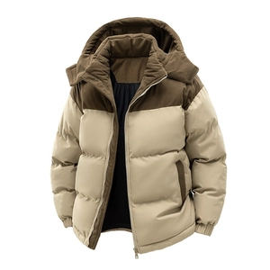 Men Women Winter Thickened Padded Jacket Patchwork Corduroy Hooded Bread Coat Loose Warm Quilted Outerwear Puffer Jacket
