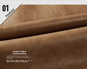 Detail of brown litchi grain PU leather fabric with warm and anti-pilling texture