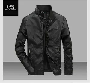Detail of matte black biker jacket with ribbed collar and front zipper pockets for men