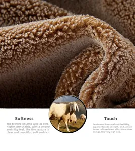 Detail of warm brown lamb fleece texture showing soft thick material for men jacket