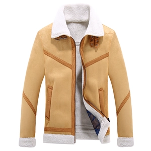 Giacca aviatore da uomo in finto camoscio color cammello con fodera in sherpa