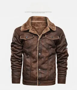Close-up of brown faux suede jacket featuring warm faux fur lining and pocket details
